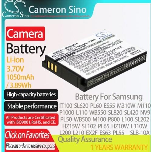 CameronSino Battery for Samsung IT100 SL620 PL60 ES55 M310W M110 P1000 L110 WB550 SL820 PL50 fits Samsung SLB-10A camera battery