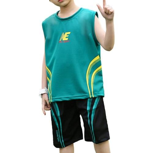 2021 Kids Boys Breathable Net Summer Basketball Suit Sleeveless Vest and Shorts Set Basketball Jersey Running Football Uniform