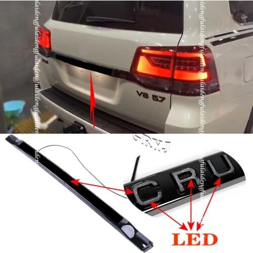 For Land Cruiser 2016-2020 Glossy Black Rear Trunk Tailgate Molding Trim decoration Strips W/ LED Car Accessories