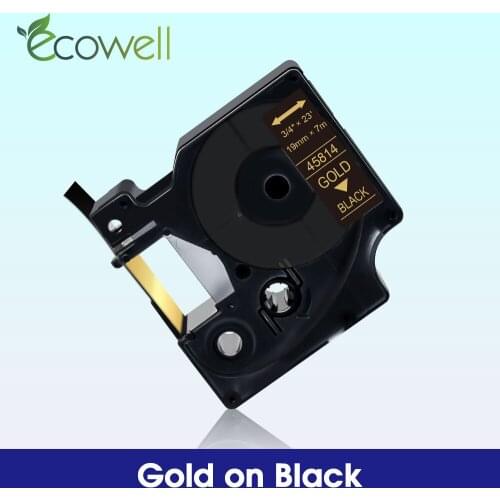 Ecowell Labeling Tape 45814 19mm*7m Compatible for Dymo D1 label tape 45814 Gold on Black for Dymo Label maker LM360D LW450 Duo
