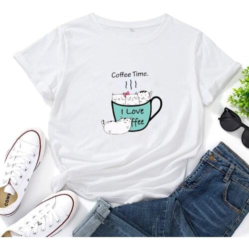 Coffee Time T-shirt for Women I Love Coffee Women Tees Gothic Graphic Tee Shirt Femme Cotton Loose Women T Shirts Y2k Aesthetic