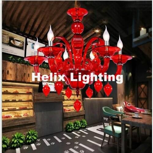 Art Decora Modern D60cm 6L Red and Green Crystal Chandelier LED Candelabro for Coffee Shop Bar Kid Modern Led Crystal Chandelier