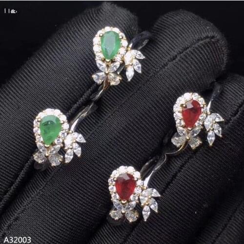 KJJEAXCMY boutique jewelry 925 sterling silver inlaid natural ruby emerald womens ring leaves support for reexamination