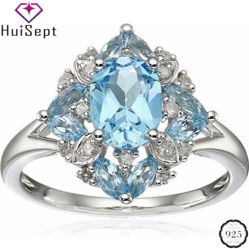 HuiSept Fashion Silver 925 Female Ring Sapphire Emerald Zircon Gemstone Rings Jewelry for Wedding Party Gift Ornaments Wholesale