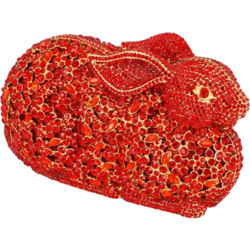 Red Lovely Rabbit Luxury Evening Bag Animal Bridal Crystal Clutch Bag Handmade Brand studded Diamond Prom Purse for Party 88175