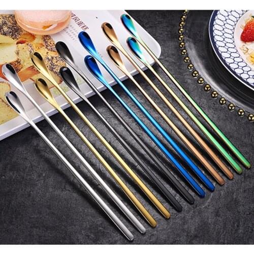 Long Handled 304 Stainless Steel Coffee Spoon Ice Cream Dessert Tea Stirring Spoon For Picnic Kitchen Accessories Bar Tools