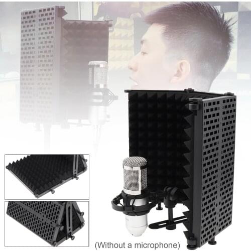Metal Microphone Isolation Shield 3-Panel Wind Screen Foldable 3/8" and 5/8" Threaded Absorbing Foam for Live Broadcast