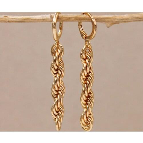 Trendy Dangle Drop Gold Plated Earrings For Women Girls Twist Gold Eardrop Fashion Jewelry Accessories Party Wedding Gift