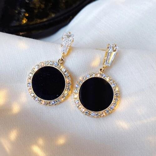 Trendy Heart Round Shaped Rhinestone Drop Earrings for Women Geometric 2021 Vintage Square Shiny Fashion Jewelry Black Color