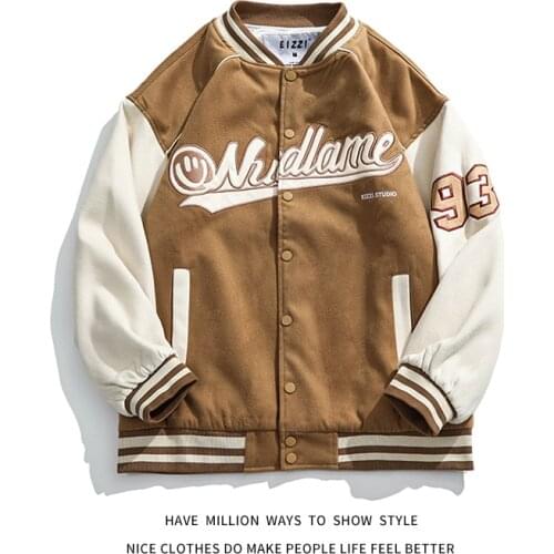 2021 New Autumn Letter Embroidery Mens Varsity Jacket Unisex Womens Baseball Bomber Coat Campus Street Casual Patchwork Chic