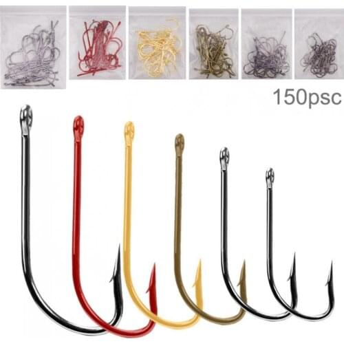 150pcs Multi-colored Fishing Hooks Kit Barbed Jig Hole Hook 8# 6# 4# 2# 1# 1/0# Carbon Steel Carp Fishhook Set