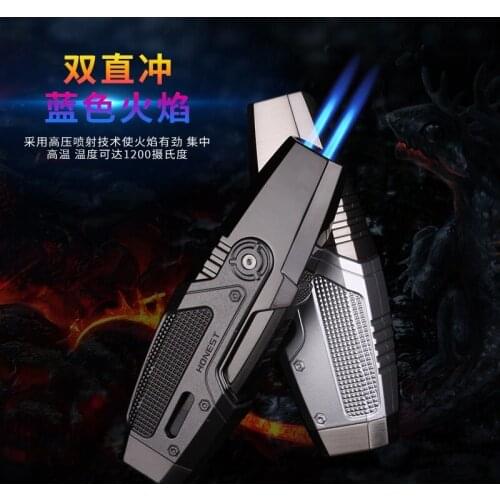 New Torch Turbine Gas Lighter Butane Windproof Metal Cigar Double Direct Smoke Smoking Personality Lighter Kitchen Accessories