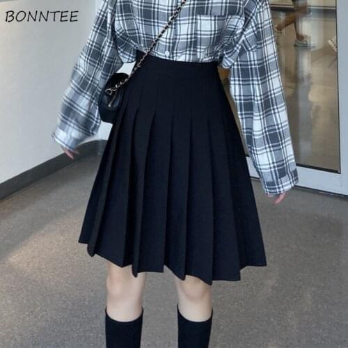 Pleated Skirts Women Black Pure Simple Streetwear Girls Lovely All-match Summer Mini Clothing Tender Basic Classic Trendy Newest