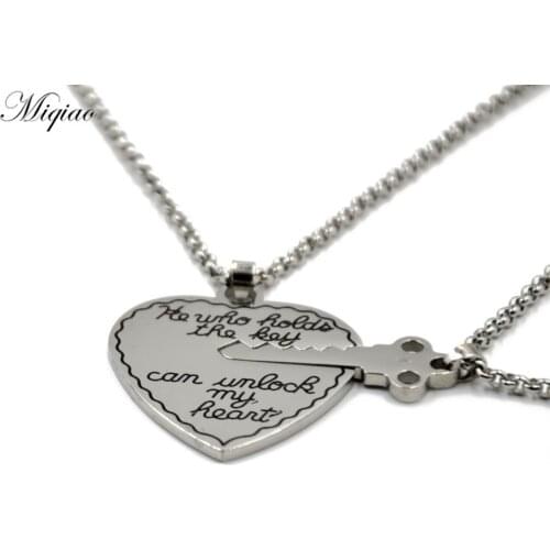 Miqiao Popular New Creative Stainless Steel Heart-shaped Key Lock-shaped Pendant Necklace