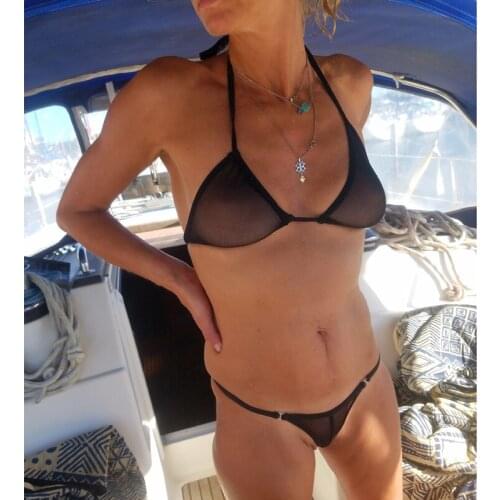 See Through Mesh Bikini 2018 Womens Beach Brazilian Departure Thong Bikinis Set Sex Swimwear Female Beachwear Swimsuit Costume