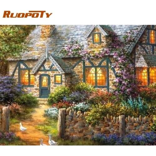 RUOPOTY Countryside Frame DIY Painting By Numbers House Landscape Acrylic Handpainted On Canvas Picture By Numbers For Diy Gift