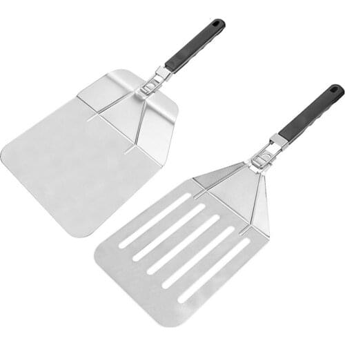 Stainless steel folding pizza slotted scoop/dense scoop Pizze transfer shovel with TPR handle
