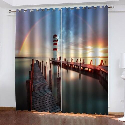 Sunshine Seascape curtains 3d curtains new bay window balcony thickened windshield blackout curtains