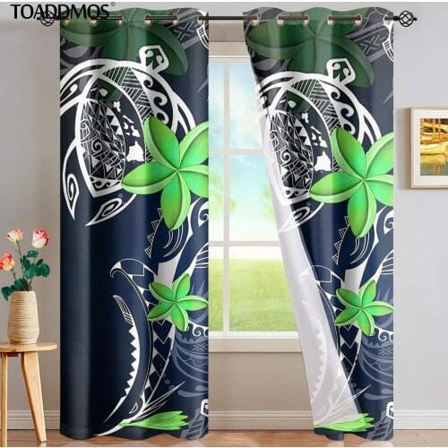 TOADDMOS Polynesian Sea Turtle Plumeria Design Bedrrom Curtains for Adults Kids Living Room Blackout Curtains Sunblinds Cortina