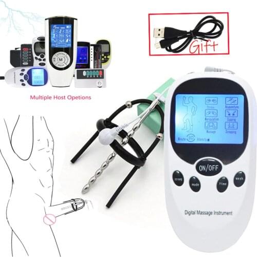 Strong Electric Shock Penis Plug Urethral Sound Catheter Electro Stimulation Bead Massage Cock Expand Ring BDSM Sex Tool For Men