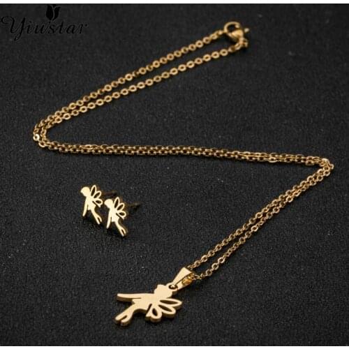 Yiustar Angel Jewelry Sets With Pendant Necklace Stainless Steel Stud Earring For Women Party Gift