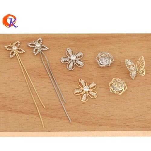 Cordial Design 50Pcs Jewelry Accessories/Earrings Connectors/Flower/CZ Charms/Claw Chain/Hand Made/Earring Findings/DIY Making