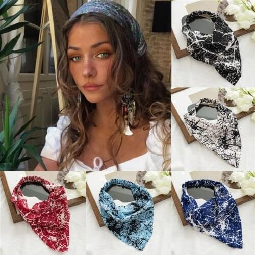 Vintage Printted Triangle Bandanas Women Elastic Hair Bands Turban Female Summer Head Scarf Bohemian Girls Hair Accessories