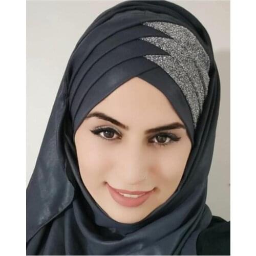 Womens Gray Ready Made Chiffon Shawl Smoke Silvery Gray Hijab Scarf Ready to Wear Turban Islamic Headscarf Female Head Wrap