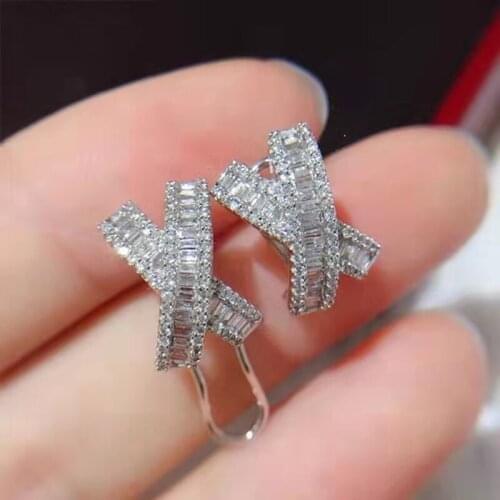 Womens classic fashion cross-shaped zircon earrings S925 sterling silver original brand high quality jewelry logo gift