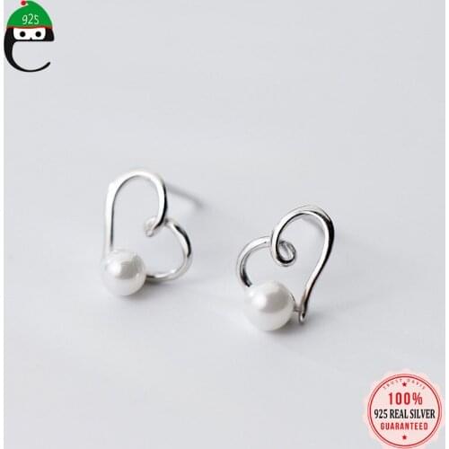 ElfoPlataSi 100% 925 Sterling Silver Women Fashion Cute Tiny Hollow Heart Stud Earring For Women Girl Silver 925 Jewelry XY392