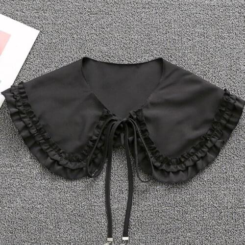 Women Girls Vintage Lolita False Fake Collar Shawl Sweet Ruffles Lace-Up Bow Decorative Necklace Choker Short Poncho