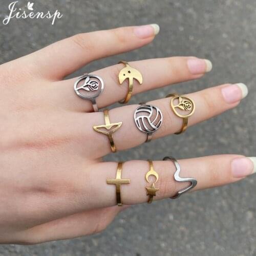 2021 New Fashion Stainless Steel Rings for Women Girls Vintage Flower Cross Wave Star Moon Knuckle Finger Ring Trendy Jewelry