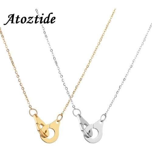 Atoztide Minimalist Women Handcuff Chokers Necklace Stainless Steel Love Chain Necklace Valentines Day Gifts