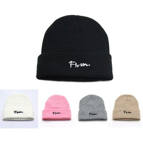 Winter New FIRM Embroidered Skullies Beanies Hat Simple Fashion Men Women Autumn Warm Knitted Bonnet Hat Hip Hop Boys Black Caps