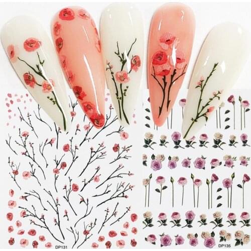 10Pcs/Set 3D Nail Branches Patterns Sticker Japanese Style Flowers Leaves Sticker Decal Rose Branch Slider Manicure