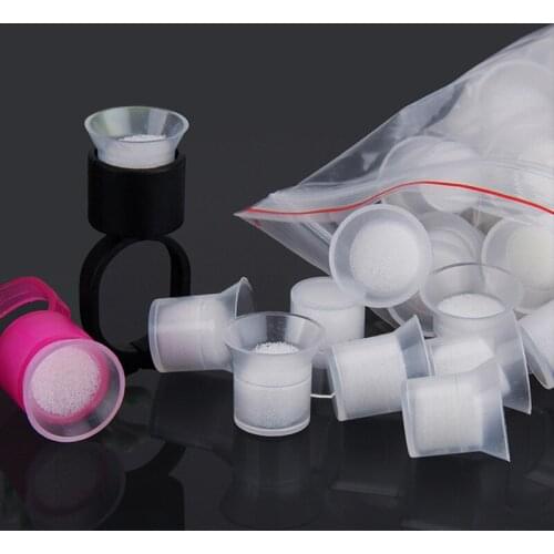 100pcs Tattoo Ink Ring Cups Glue Cap with Sponge Microblading Pigment Cup Tattoo Tool Holder Permanent Makeup Accessories Supply