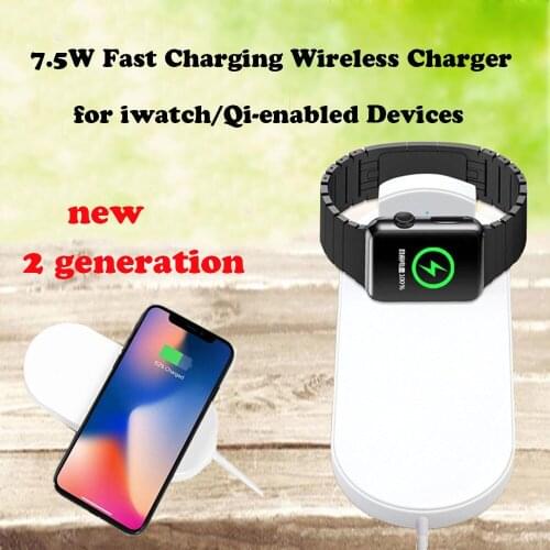 2 in 1 QI Wireless Charger For Watch 1/2/3 7.5W For iPhone X 8 plus Quick Fast Charging Pad 10W For Samsung Galaxy S9 Note 8 S7