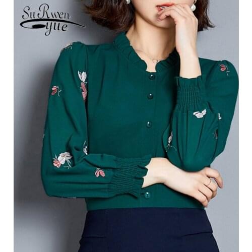 Womens Clothing 2021 Womens Blouses Plus Size Women White Shirt Long Sleeve Chiffon Blouse Lady Tops Fashion Korean Shirts 2640