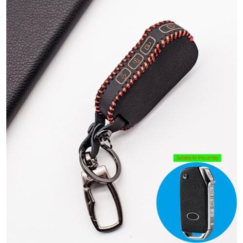100% Leather Car Key Case Cover Keychain For Kia Sportage R Stinger Ceed CD Sorento Cerato forte 2017 2018 2019 4 Buttons Flip