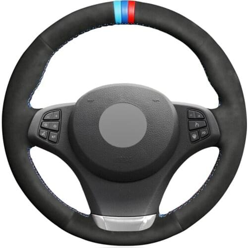 Black Suede Marker Hand-stitched No-slip Car Steering Wheel Cover for BMW X3 E83 2003-2010 X5 E53 2003 2004 2005 2006