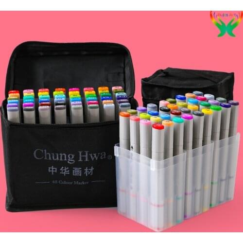 ChungHwa marker 24/36/48 color hand-painted drawing animation design marker double headed inclined brush head smooth marker pen