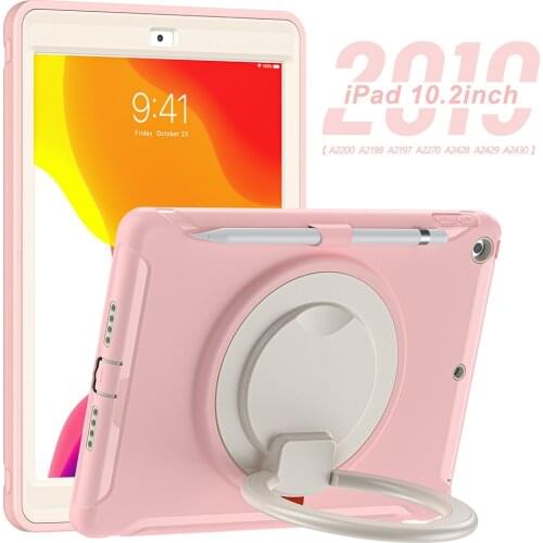 Kids Safe Portable Rotatable Kickstand Case for iPad 10.2 Shockproof Cover 2019 2020 Silicone Case with Pencil Holder+Pen