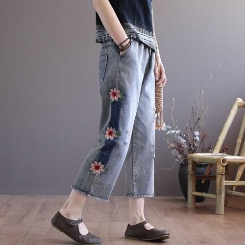 Japanese style Mom jeans embroidered denim pants trousers boyfriend jeans for women ladies jeans female 2019 new AA4702