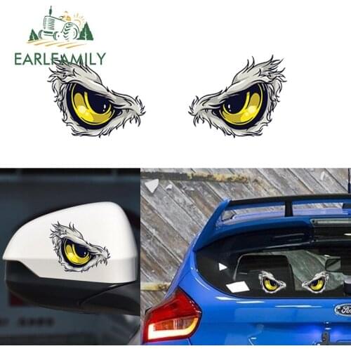 EARLFAMILY 13cm x 10.4cm 2x Funny Eagle Eyes Car Stickers Truck Head Engine Rearview Mirror Window Cover Door DIY Decal Graphics