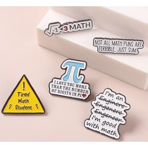 Letter Message Enamel Pins Math formula Brooches Button Backpack Clothes Lapel Pin Badge Metal Jewelry Gift for Friend Wholesale