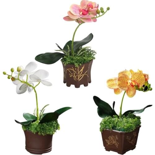 Artificial Phalaenopsis Potted Simulation Flower Plant Pot Fake Orchid Desktop Ornaments Home Party Wedding Floral Decoration