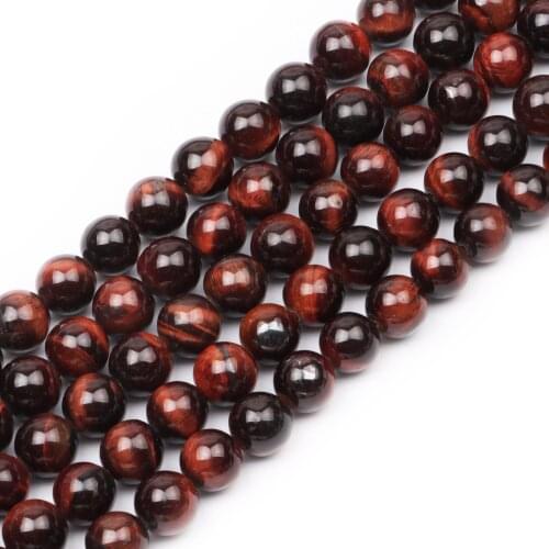 Natural Round Stone Beads, Natural Gemstone Hole Size 6/8/10mm Crystal Energy Stone Healing Power Red Tiger Eye Beads