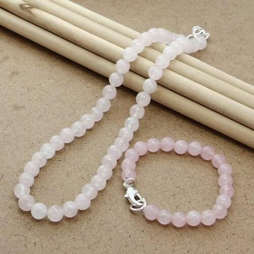 High Quality 925 Silver Pink Crystal Bead Bridal Jewelry Set Necklace Bracelet Sets For Women Wedding Trendy Jewelry