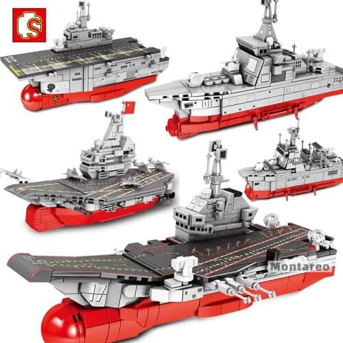 SEMBO MOC Warship Ship Building Blocks Military Navy Shandong 055 052D BattleShip Model Education Kid Toys Set Boy Birthday Gift