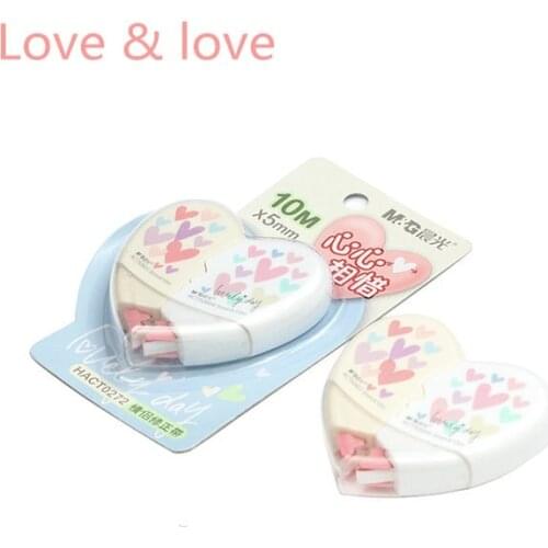 M&G 1pcs/lot Cute Kawaii "2 in 1" Heart Shape Correction Tape 10M Corrector school tape supplies stationery white out roller